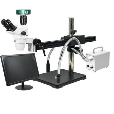2.0 Megapixels 6.7-45X CMOS LED Light Ball Bearing Boom Stand Trinocular Zoom Stereo Microscope, SKU SZ02061457, three quarter front view