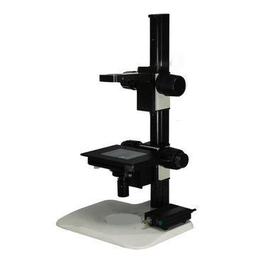Microscope Track Stand, 39mm Coarse Focus Rack with Fine Focus XY Stage, LED Light, SKU ST02111206, three quarter front view