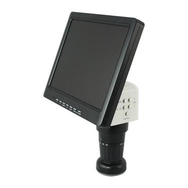 Video Microscope Body with 10 inch LCD Screen and LED Light, SKU MV02011121, three quarter front view