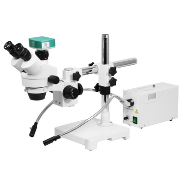 2.0 Megapixels 7-45X CMOS Halogen Light Boom Stand Trinocular Zoom Stereo Microscope, SKU SZ02010436, three quarter front view