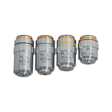 Long Working Distance Plan Achromatic Metallurgical Objective Set, SKU MT14023032, three quarter front view