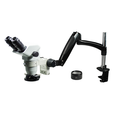 3.35-45X Polarizing LED Light Pneumatic Arm Binocular Zoom Stereo Microscope, SKU SZ02060784, three quarter front view