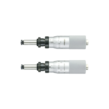 0-0.02″ Mechanical Micrometer Head Graduation 0.00005″ 0.02" Spherical (SR10) with Clamp Nut Extra-Fine Feeding Mechanical Micrometer Head (Thimble Diameter: Dia. 21mm, Spindle Diameter: Dia. 8mm), SKU Mitutoyo-110-117, three quarter front view