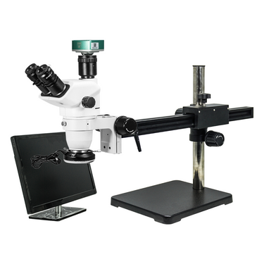 2.0 Megapixels 6.7-45X CMOS LED Light Ball Bearing Boom Stand Trinocular Zoom Stereo Microscope, SKU SZ02061433, three quarter front view