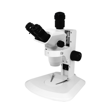 6.7-45X Track Stand Trinocular Zoom Stereo Microscope, SKU SZ05020131, three quarter front view