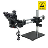 7-50X ESD Safe Dual Arm Stand Fluorescence Light ESD Trinocular Zoom Stereo Microscope, SKU SZ02090552, three quarter front view