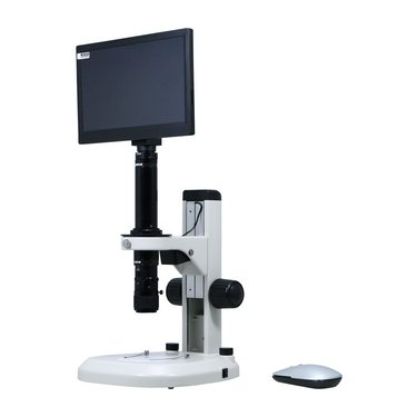 0.58-7X 2.0 Megapixels CMOS Track Stand LED Dual Illuminated Light Video Zoom Microscope, SKU MZ02130215, three quarter front view