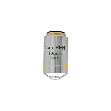 Objective Working Distance 5.03mm 10X Infinity Plan Achromatic Negative Phase Contrast Objective, SKU PH03023334, three quarter front view