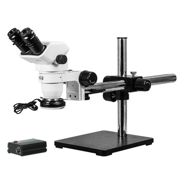 6.7-45X LED Light Boom Stand Binocular Zoom Stereo Microscope, SKU SZ02060422, three quarter front view