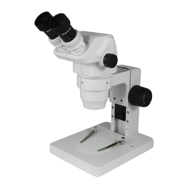6.7-45X Track Stand Binocular Zoom Stereo Microscope, SKU SZ05010121, three quarter front view
