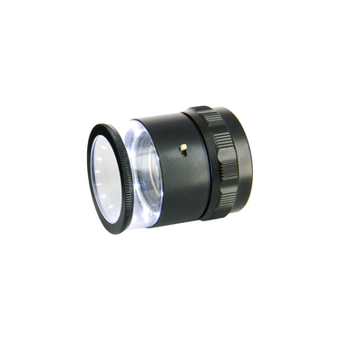 30mm/300 Div LED Quantity 8 10X Adjustable Magnifier with Scale, SKU Ideal-LE-003, three quarter front view