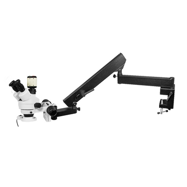 2.0 Megapixels 7-45X CMOS LED Light Flexible Arm Trinocular Zoom Stereo Microscope, SKU SZ02010632, three quarter front view