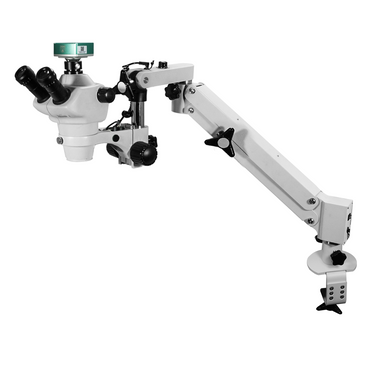 2.0 Megapixels 4-50X CMOS Pneumatic Arm Trinocular Zoom Stereo Microscope, SKU SZ02030754, three quarter front view