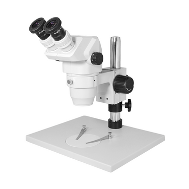 6.7-45X Post Stand Binocular Zoom Stereo Microscope, SKU SZ05010123, three quarter front view