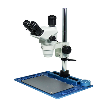 6.7-45X Post Stand Trinocular Zoom Stereo Microscope, SKU SZ02060251, three quarter front view
