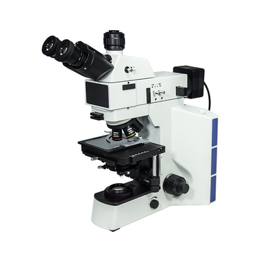 50-1000X LED Dual Illuminated Light XY Stage Travel Distance 75x40mm Trinocular Transmitted/Reflected Metallurgical Microscope, SKU MT05110313, three quarter front view