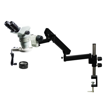 3.35-45X Flexible Arm Fluorescence Light Binocular Zoom Stereo Microscope, SKU SZ02060722, three quarter front view