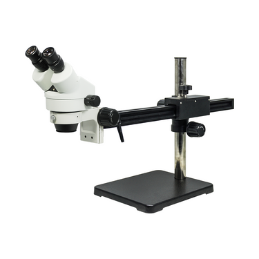 7X-45X Widefield Zoom Stereo Microscope, Binocular, Gliding Arm Boom Stand, SKU SZ02010422, three quarter front view