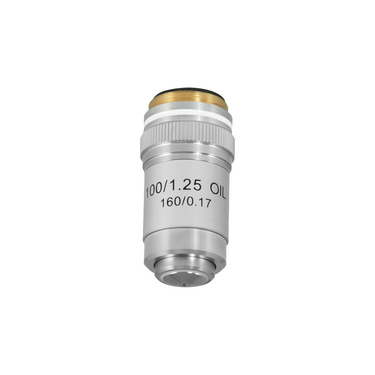 100X Achromatic Microscope Objective Lens (Oil Spring) Working Distance 0.13mm, SKU BM04013811, three quarter front view