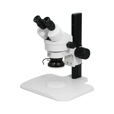 7-45X LED Light Track Stand Binocular Zoom Stereo Microscope, SKU SZ02010022, three quarter front view