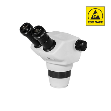 ESD Safe 8-50X Zoom Stereo Microscope Head, Binocular, Field of View 22mm Working Distance 115mm, SKU SZ17011122, three quarter front view