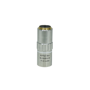 Objective Working Distance 12.5mm 100X Infinity-Corrected Super-Long Working Distance Plan Apochromatic Objective, SKU MT06033842, three quarter front view