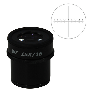 10mm/100 Div Eyepiece Field of View Dia. 16mm 15X Reticle Adjustable Eyepiece ( Dia. 30/FN16), SKU SZ17013441, three quarter front view