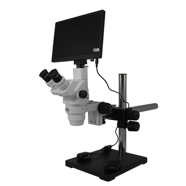 15.7-105.3X 2.0 Megapixels CMOS Boom Stand Trinocular Zoom Stereo Microscope, SKU SZ02020435, three quarter front view