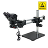 7-50X ESD Safe Dual Arm Stand Fluorescence Light ESD Binocular Zoom Stereo Microscope, SKU SZ02090542, three quarter front view