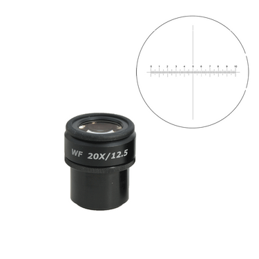 WF 20X Widefield Focusable Microscope Eyepiece with Reticle, X-Axis Crosshair, High Eyepoint, 30mm, FOV 12.5mm, Adjustable Diopter (One), SKU SZ17013641, three quarter front view
