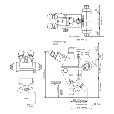 1X/2X Focus Distance 50mm Laser Video Microscope Body (FS70Z-S), SKU Mitutoyo-378-185-2, three quarter front view