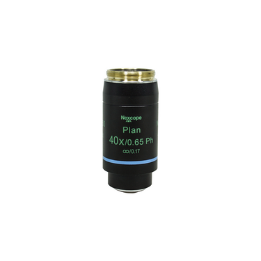 Objective Working Distance 1.5mm 40X Infinity Plan Achromatic Phase Contrast Objective, SKU Nexcope-NE620-Objective-PH40, three quarter front view