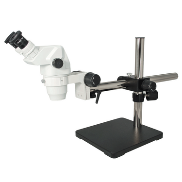 6.7-45X Boom Stand Binocular Zoom Stereo Microscope, SKU SZ02020421, three quarter front view