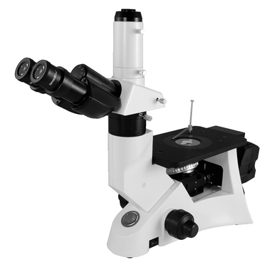 40X-400X Inverted Metallurgical Microscope, Trinocular, Halogen Light + Polarizing Kit, SKU MT13050313, three quarter front view