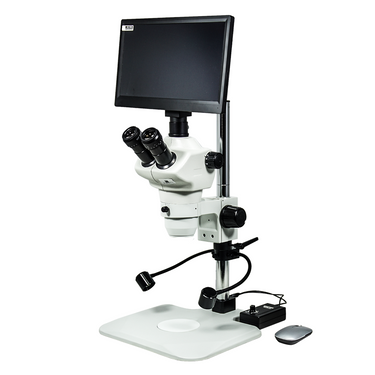 2.0 Megapixels 8-50X CMOS LED Light Post Stand Trinocular Zoom Stereo Microscope, SKU SZ02030253, three quarter front view