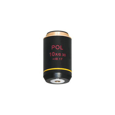10X Infinity-Corrected Achromatic POL Polarizing Microscope Objective Lens 20.3mm, 4/5in. with Black Finish, SKU PL03023312, three quarter front view