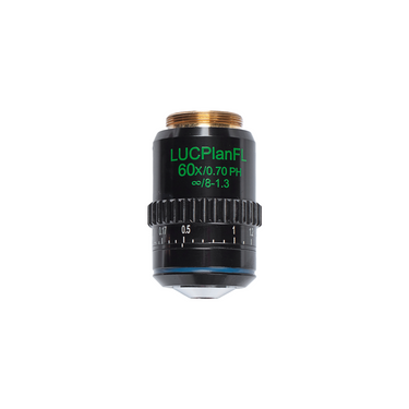 Objective Working Distance 1.43-2.10mm 60X Infinity Plan Semi Apochromatic Adjustable Phase Contrast Objective, SKU PH05233651, three quarter front view