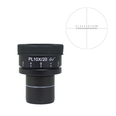 10mm/100 Div Eyepiece Field of View Dia. 20mm 10X Reticle Adjustable Eyepiece ( Dia. 30/FN20), SKU BM05102241, three quarter front view