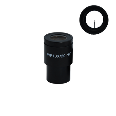 WF 10X Widefield Microscope Eyepiece with Pointer, High Eyepoint, 30mm (One), SKU BM03022251, three quarter front view