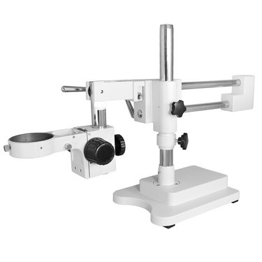 Microscope Boom Stand, Double Arm, 76mm Focus Rack, Heavy Duty (White), SKU ST05061101, three quarter front view