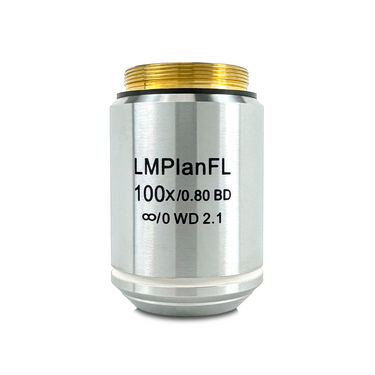 Objective Working Distance 3mm 100X Infinity Long Working Distance Plan Achromatic Dark Field Metallurgical Objective, SKU DF05163831, three quarter front view