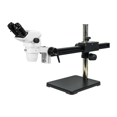 6.7-45X Ball Bearing Boom Stand Binocular Zoom Stereo Microscope, SKU SZ02061421, three quarter front view
