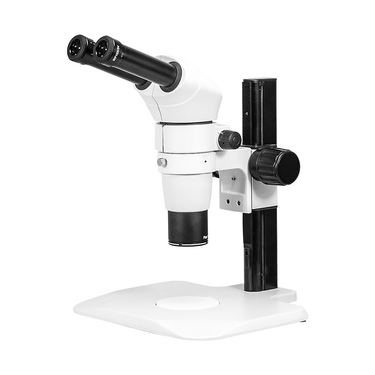 8-50X Track Stand Binocular Parallel Zoom Stereo Microscope, SKU PZ02020221, three quarter front view