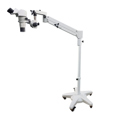 8-50X Pneumatic Arm Binocular Parallel Zoom Stereo Microscope, SKU PZ02070121, three quarter front view