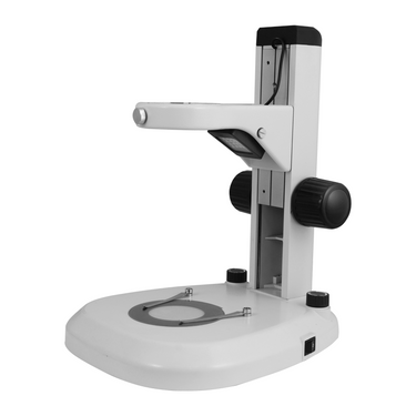 Microscope Track Stand, 76mm Coarse Focus Rack, Top and Bottom LED Light (Dimmable), SKU ST04030401, three quarter front view