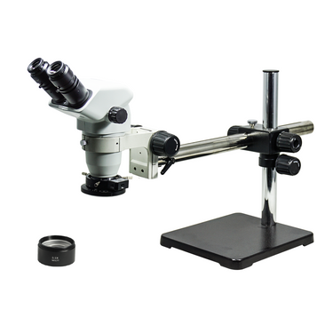 3.35-45X Polarizing LED Light Boom Stand Binocular Zoom Stereo Microscope, SKU SZ02060427, three quarter front view