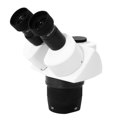 20X/40X Dual Power Stereo Microscope Head, Trinocular, Focusable Eyepiece, SKU FS05031331, three quarter front view
