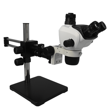 6.6X-51X Widefield Zoom Stereo Microscope, Trinocular, Double Arm Boom Stand
