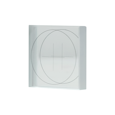 Manufacturing Precision ±2μm Glass Lens Perpendicularity Calibration Target (23x23mm), SKU CT20040104, three quarter front view