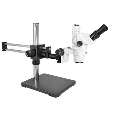 6.5X-45X Super Widefield Zoom Stereo Microscope, Trinocular, Double Arm Boom Stand